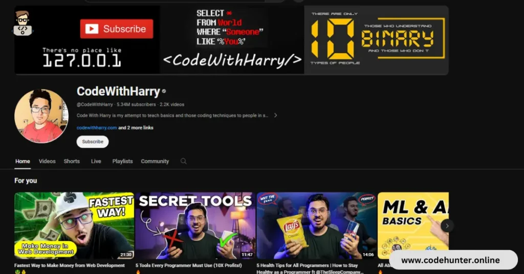 code with harry youtube channel